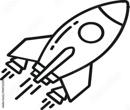 Rocket Ship Icon with Thrusters for Space Travel, Exploration, and Technology Designs