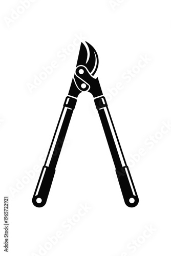 Black silhouette of pruning shears on white background for gardening and landscaping concepts