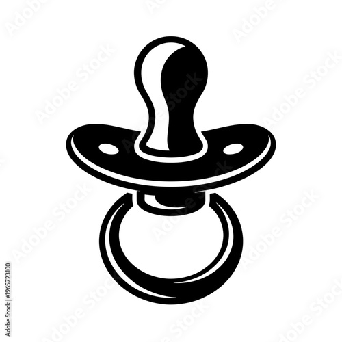 Black and white illustration of a baby pacifier or soother on a white background for kids and newborns