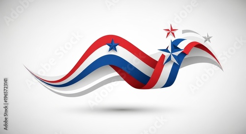 Puerto Rico Flag Ribbon Waves Symbol.