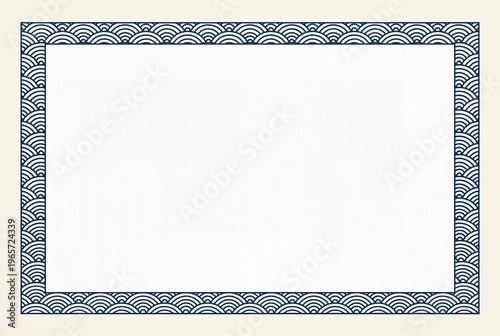 青海波模様の和風フレーム 藍色の伝統文様ボーダー 白背景コピースペース付きデザイン素材