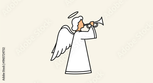 Angel, white angel, cartoon angel, blowing trumpet, simple illustration
