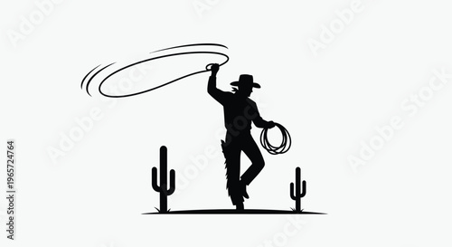 Cowboy, lasso, western, silhouette, vector graphics, black, white,  illustration, rodeo, cowboy hat