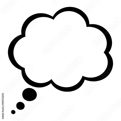 A simple black and white illustration of a thought bubble or speech bubble on a plain white background for creative projects