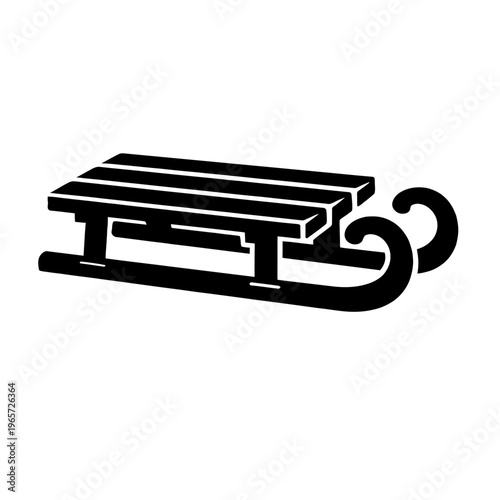 Black and white illustration of a wooden sled on a plain background for winter sports and outdoor activities