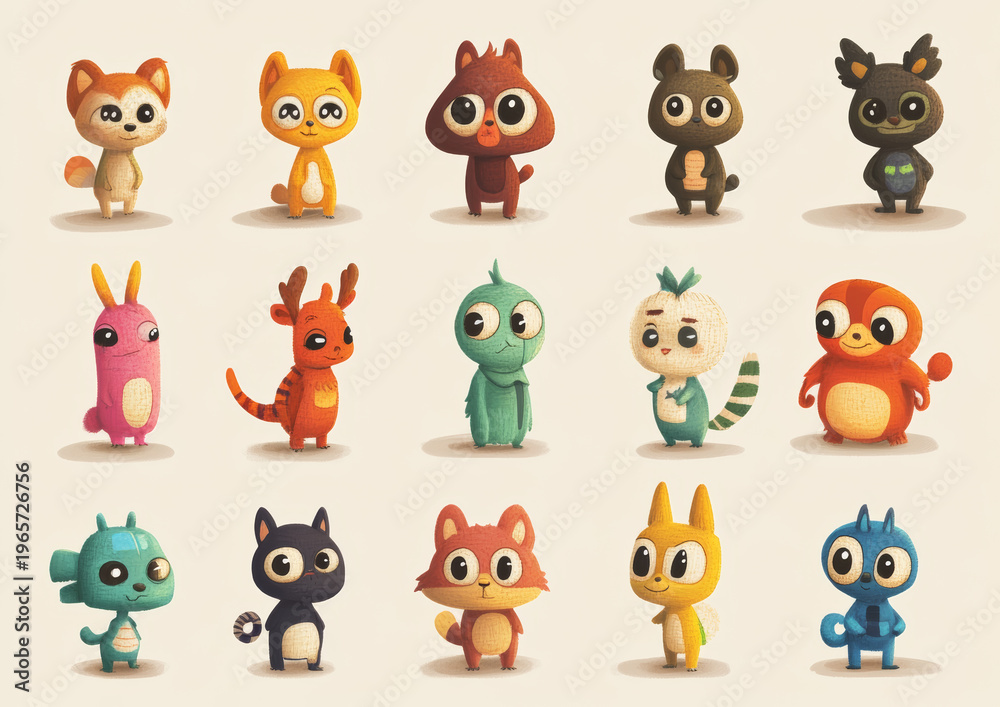 Obraz premium Colorful cartoon animal characters standing.