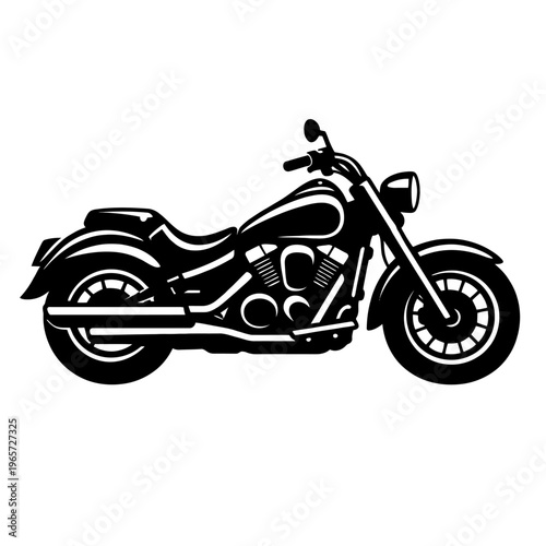 Black silhouette of a classic cruiser motorcycle on white background