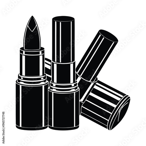 Black and white illustration of lipstick tubes and one opened