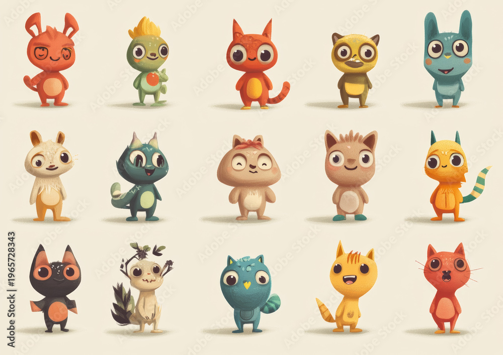 Obraz premium Colorful cartoon animal characters standing.