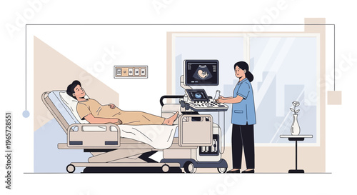 Doctor Performing Ultrasound on Patient in Hospital Room