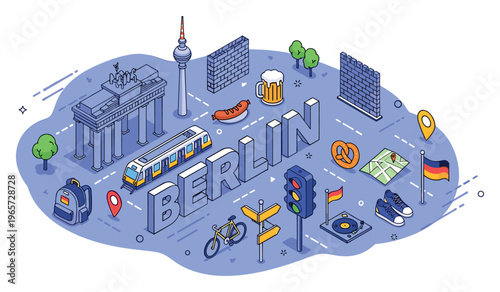 Berlin landmarks and icons illustration with city symbols and attractions
