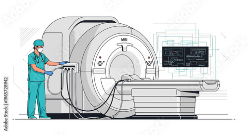 Doctor Operating MRI Scanner Machine for Medical Imaging Scan