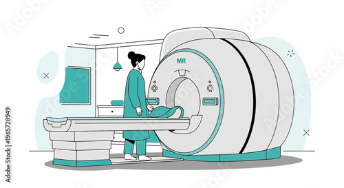 Doctor Operating MRI Scanner Machine in Medical Room