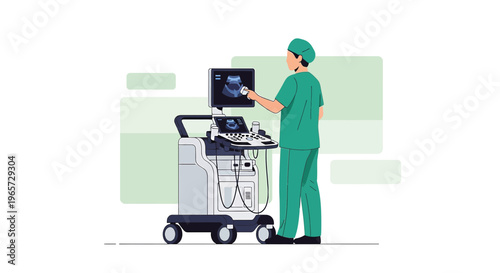 Doctor Operating Ultrasound Machine in Medical Room