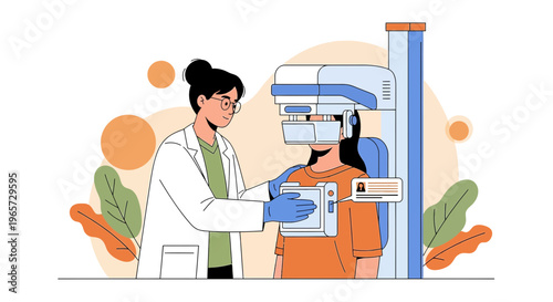 Doctor Performing Mammogram on Patient for Breast Cancer Screening