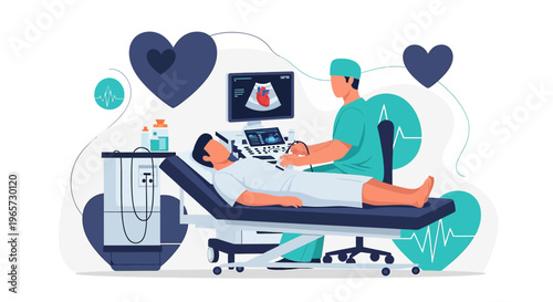 Doctor Performing Ultrasound Examination on Patient for Heart Health Checkup