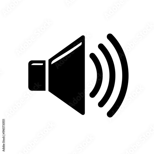 Black speaker icon with sound waves on a white background, symbolizing audio output and volume