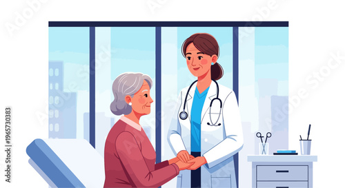 Compassionate Female Physician Supporting Elderly Patient