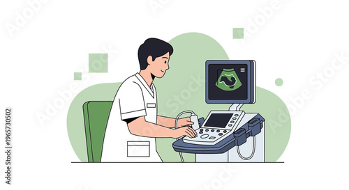 Doctor performing ultrasound examination on patient with modern medical equipment