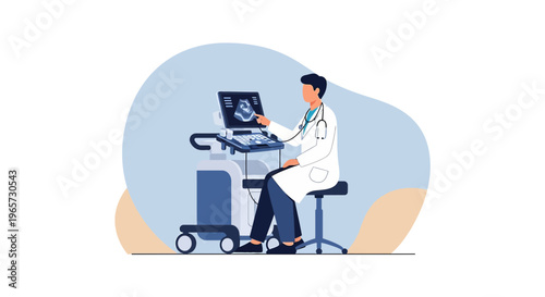 Doctor Performing Ultrasound Examination on Patient, Medical Technology Concept