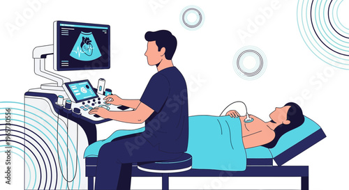 Doctor performing ultrasound examination on patient, medical technology, healthcare concept