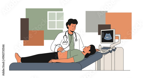 Doctor Performing Ultrasound Examination on Pregnant Woman in Clinic