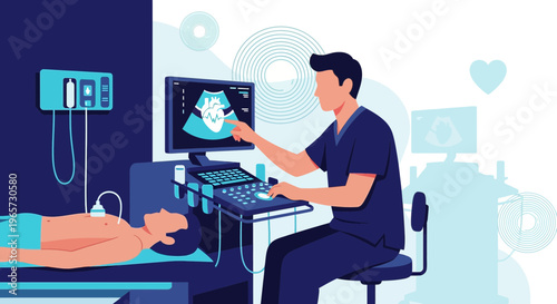 Doctor Performing Ultrasound Examination on Patient, Medical Technology, Heart Scan