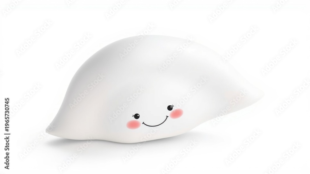 Fototapeta premium White nightlight shaped like cloud. Features simple smiling face, rosy cheeks. Soft glow provides gentle illumination. Minimalist design.
