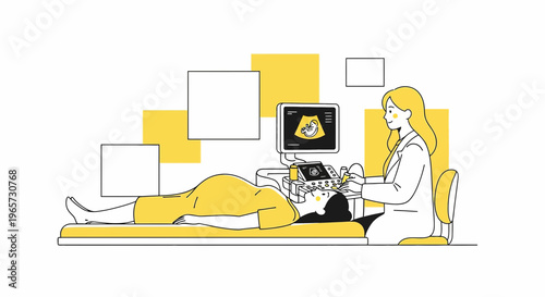 Doctor Performing Ultrasound Examination on Pregnant Woman, Medical Technology