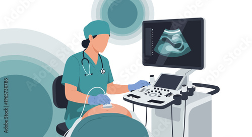 Doctor Performing Ultrasound Examination on Pregnant Woman, Medical Technology