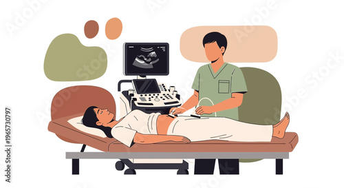 Doctor Performing Ultrasound Examination on Pregnant Woman, Medical Scan
