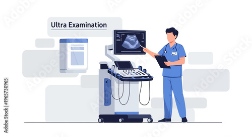 Doctor performing ultrasound examination with modern medical equipment in clinic