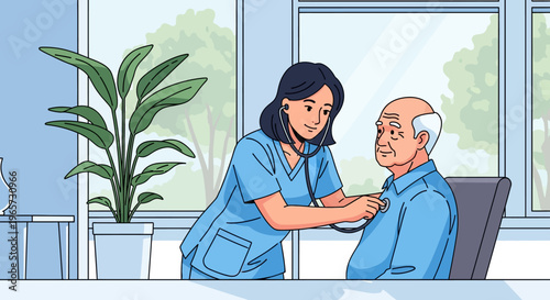 Doctor Consulting Senior Patient in Modern Office