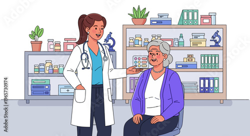 Doctor Consulting Senior Patient in Modern Clinic