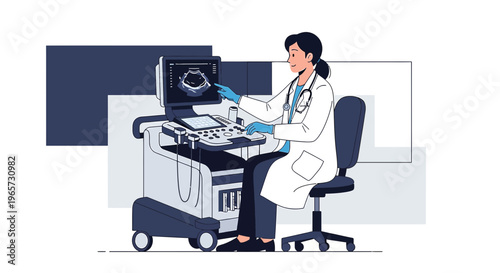 Doctor performing ultrasound examination with modern medical equipment in clinic