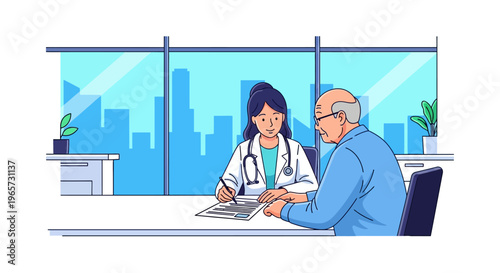 Doctor Consulting With Senior Patient in Clinic