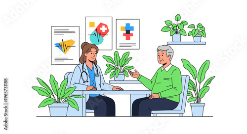 Doctor Examining Elderly Patient in Office