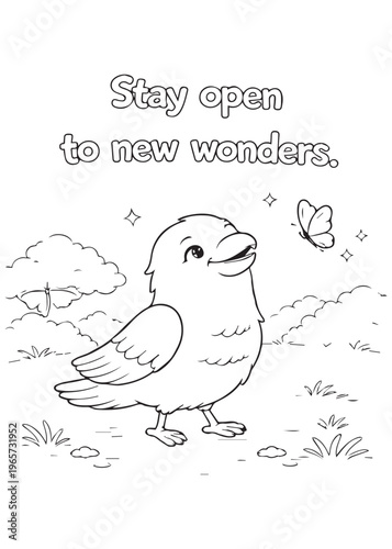 coloring book page for kid crow staying open to new wonders