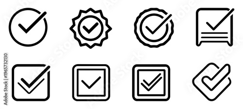 Collection of check mark icons in various styles and shapes  