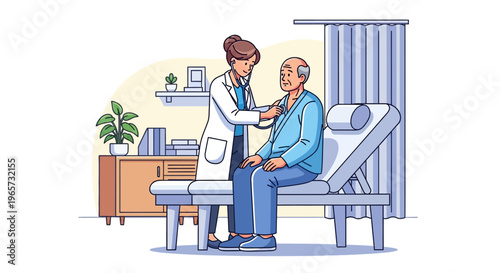 Physician Checking Heartbeat of Senior Patient