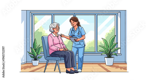 Physician Consulting Elderly Patient in Clinic