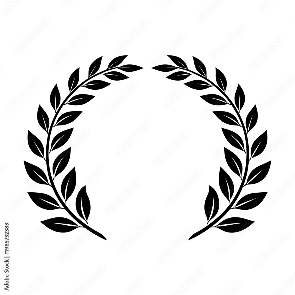 Fototapeta premium Black laurel wreath silhouette on white background for awards and celebrations
