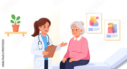 Physician Consulting Senior Patient in Medical Office