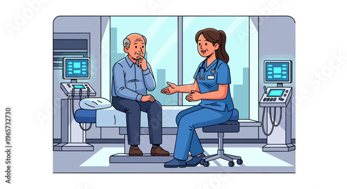 Practitioner Consulting Senior Man in Modern Clinic