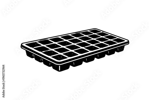 Black plastic seed starter tray with 32 cells for planting and growing seedlings