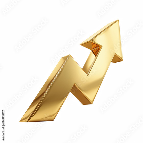 Shiny gold upward arrow graph isolated on transparent background
