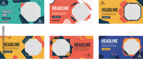 Creative Banner Template Set with Abstract Geometric Shapes and Bold Headline Editable Social Media Promotion Design