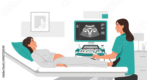 Doctor Performing Ultrasound on Pregnant Woman in Clinic