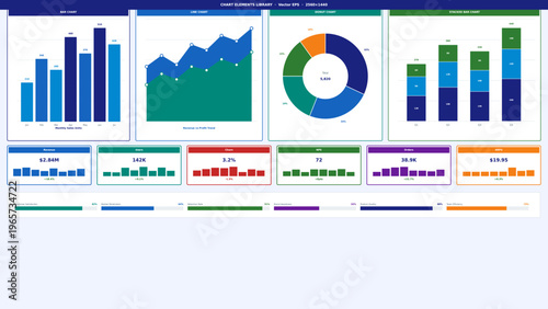 Professional business infographic chart elements for data visualization and financial reporting in flat vector style