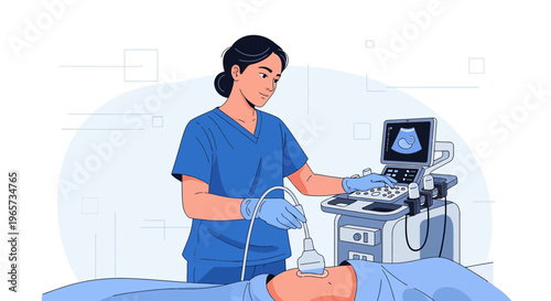 Doctor Performing Ultrasound Scan on Patient in Medical Clinic